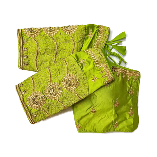 Green Round Neck Embroidery Blouse