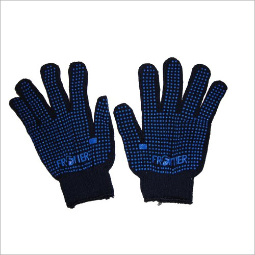 Blue And Black Pvc Dotted Hand Gloves