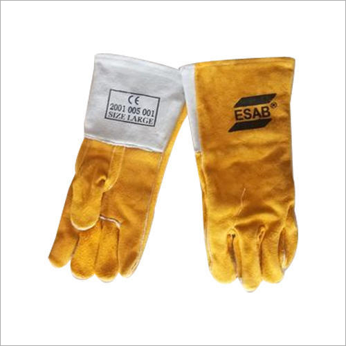 Yellow Leather Hand Gloves Size: Different Available