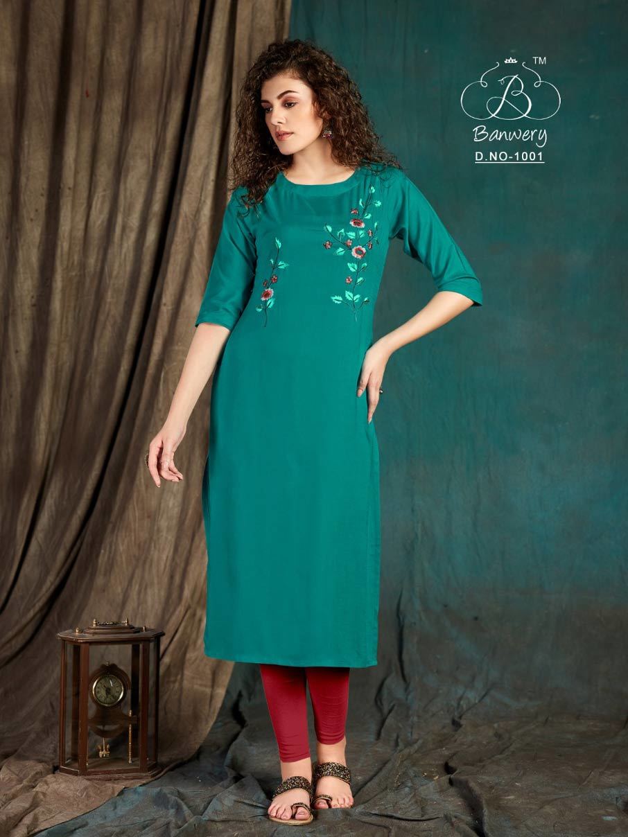 Rayon Embroidery Work Kurti