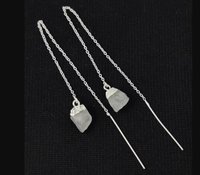 Birthstone Raw Silver Electroplated Threader Earrings - Silver Threader Earring - Birthstone Earrings