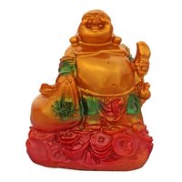 Laughing Buddha Figurine - Resin, 3.5x3x3 Inches, Gold | Non-toxic, Easy To Clean, Elegant Design With Energy Circle Background