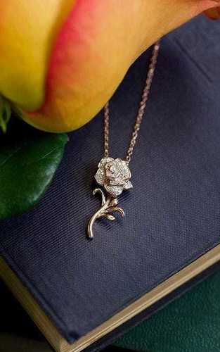 Round Real Diamond Rose Pendant