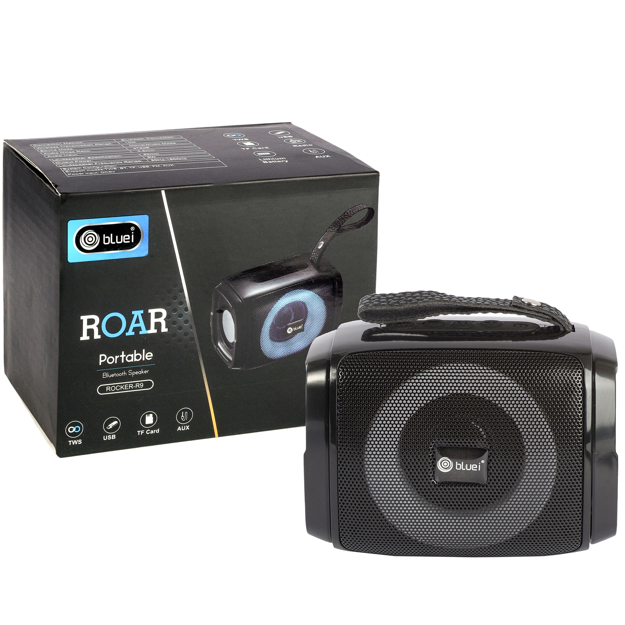 Bluei Rocker R9 Roar 5W Power Output TWS Bluetooth Pairing  Wireless Portable Bluetooth Speaker with RGB Lights