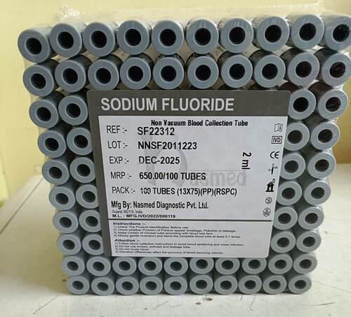 Transparent Sodium Fluoride (2 Ml ) Non Vacuum Blood Collection Tubes