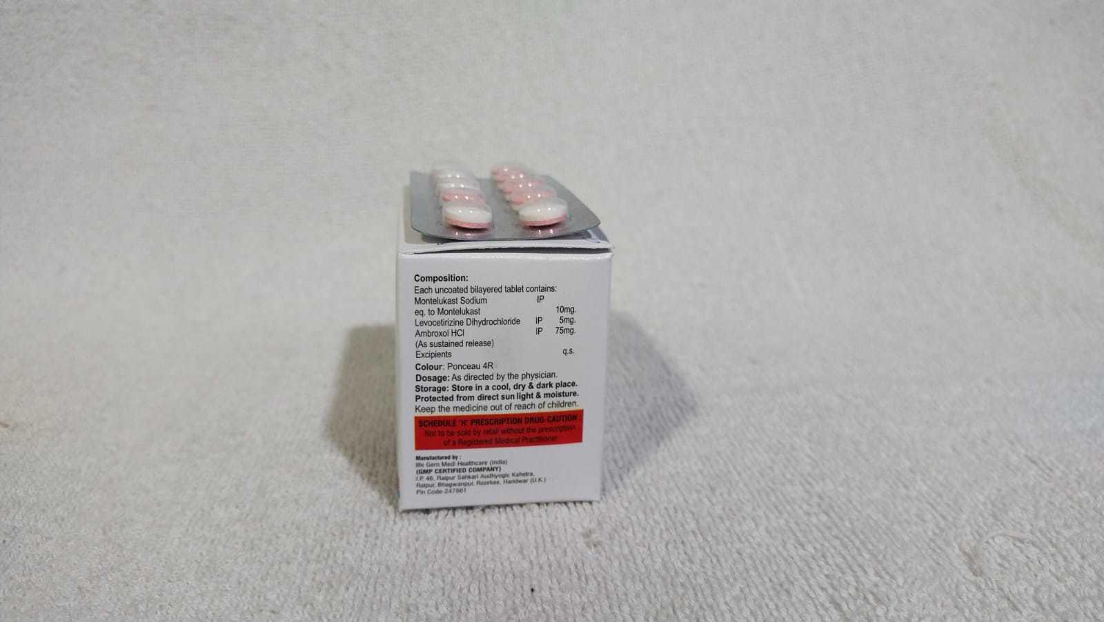 Montelukast 10Mg Levocetirizine Dihydrochloride 5mg  Ambroxol HCI 75 mg