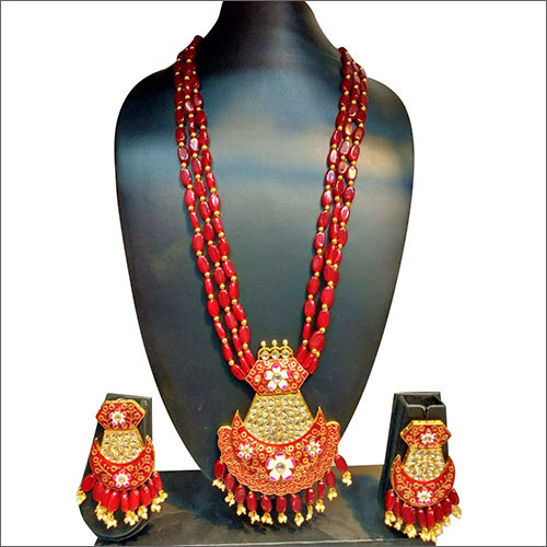Artificial Necklace Rani Sets - Artificial Stones 18 Inches Red | Elegant Design Durable Pendant Earrings Party Wear