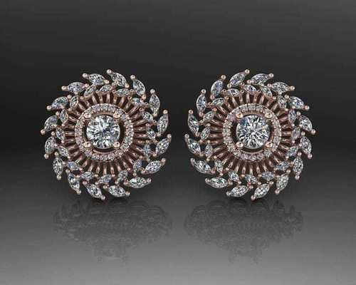 Round Solitaire And Natural Marquise Diamond Earring
