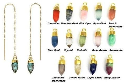 Birthstone Spike Threader Gemstone Earrings Chain - Gold Vermeil Threader - Long Chain Jewelry