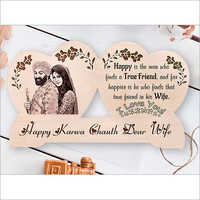 Karwachauth Engraved Wooden Photo Frame Gift for Sweetheart Wife