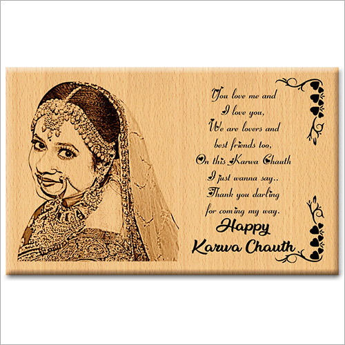 Karwachauth Personalized Engraved Wood Photo Frame Gift for Her or Wife (6 x 4 Inch)