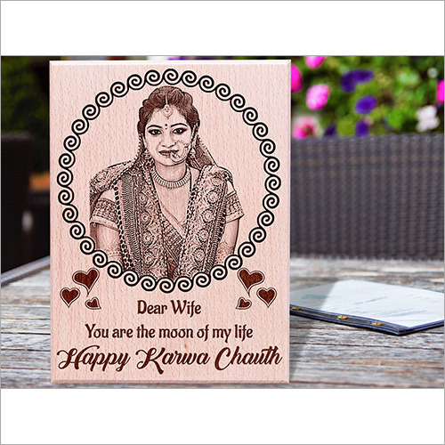 Karwachauth Personalized Engraved Wooden Photo Surprise Gift For Caring Wife