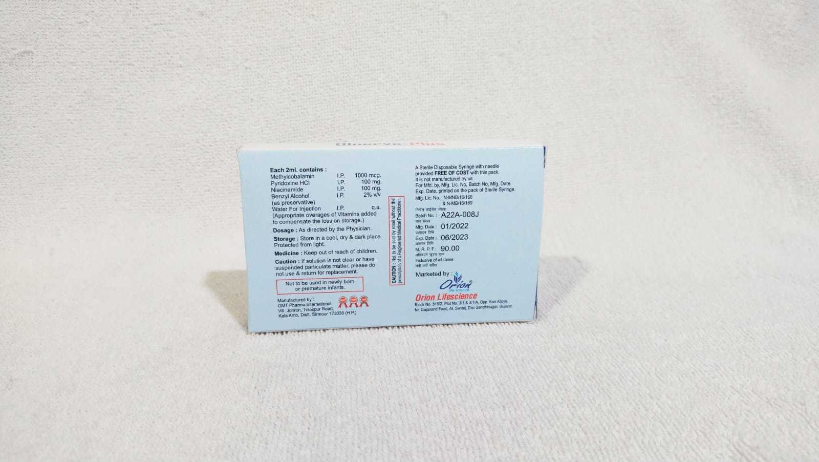 Methylcobalamin 1000 Mcg  Pyridoxine Hcl 100mg   Niacinamide 100mg Benzyl Alchohol 2  V/v  Injection