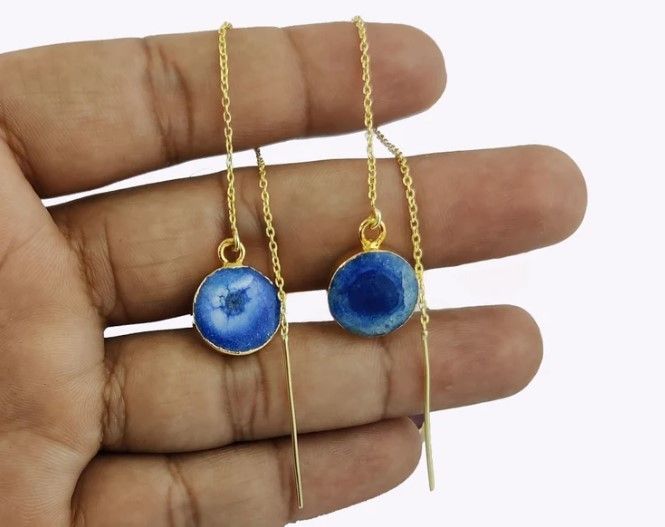 Solar Quartz Threader Earrings - Gold Vermeil Threader Earring - Long Chain Earrings