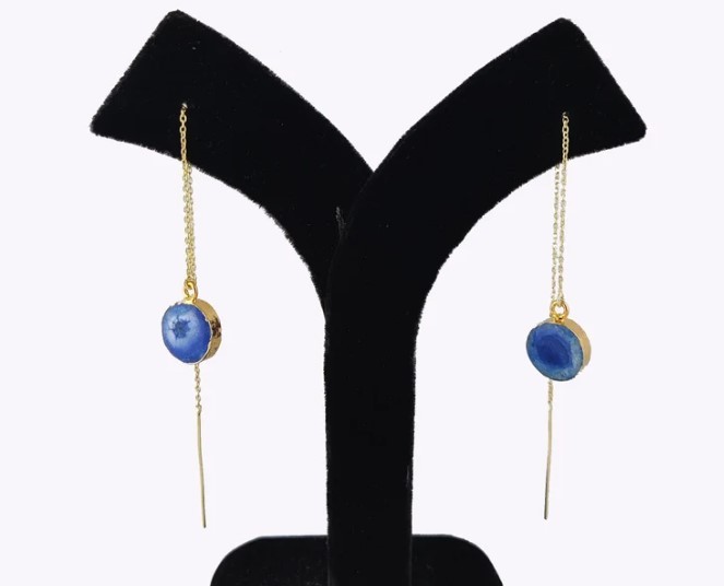 Solar Quartz Threader Earrings - Gold Vermeil Threader Earring - Long Chain Earrings
