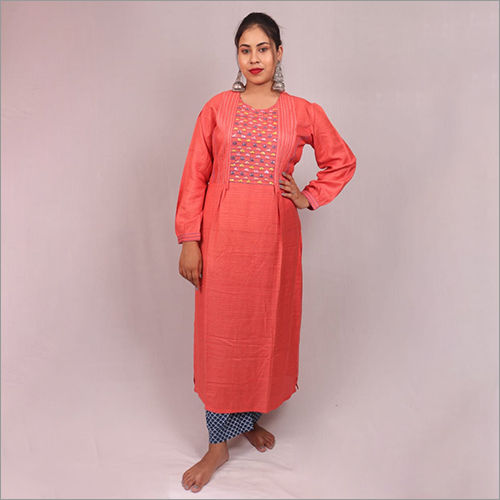 Casual Ladies Silk Kurti With Hand Work