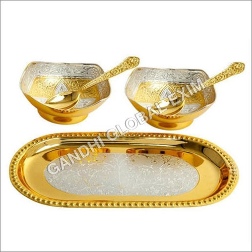 Gold Plated Tray With Bowls And Spoon Set