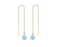 Opalite Long Threader Round Bezel Earrings Gold Plated Chain 925 Sterling Silver Threader Making by Jewelry