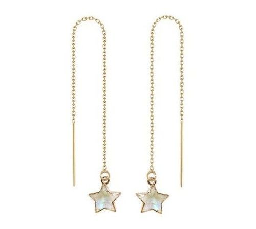 Square Rainbow Star Threader Moonstone Earrings Chain - Gold Vermeil Threader - Long Chain Jewelry