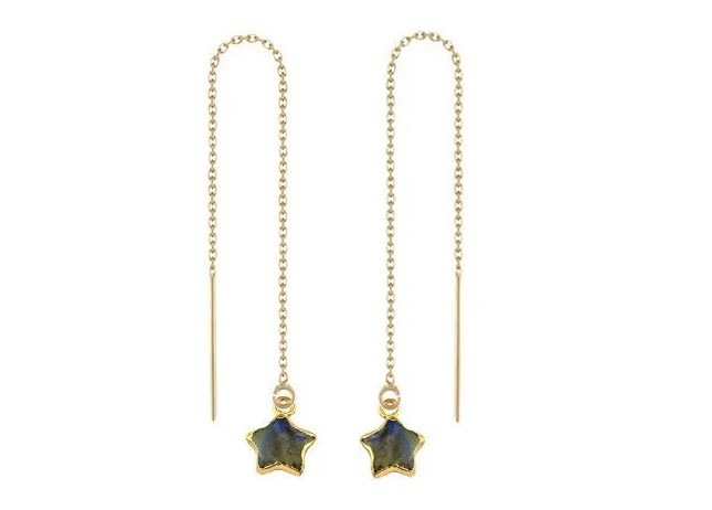 Rainbow Star Threader Moonstone Earrings Chain - Gold Vermeil Threader - Long Chain Jewelry