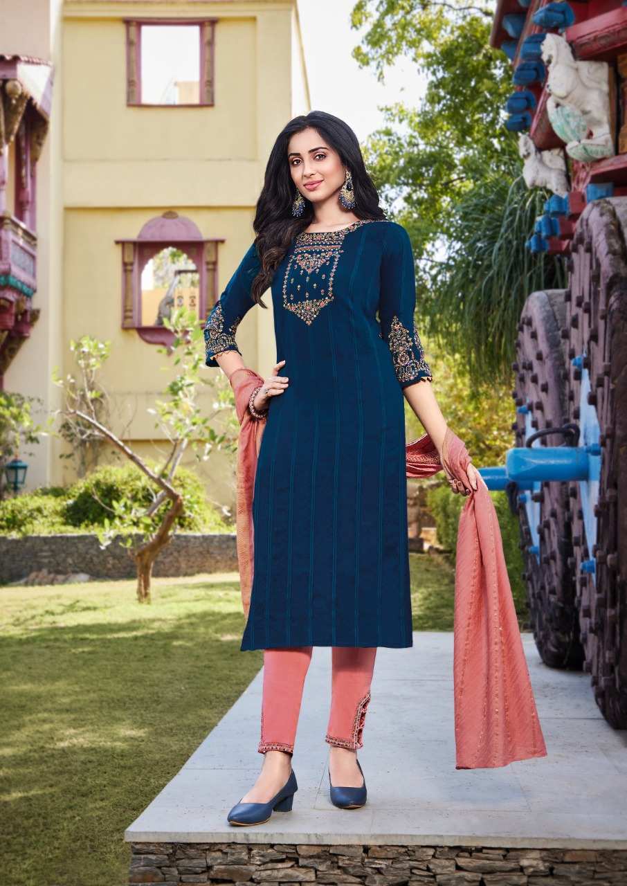 Muslin Silk Thread Kurtis With Pant Dupatta