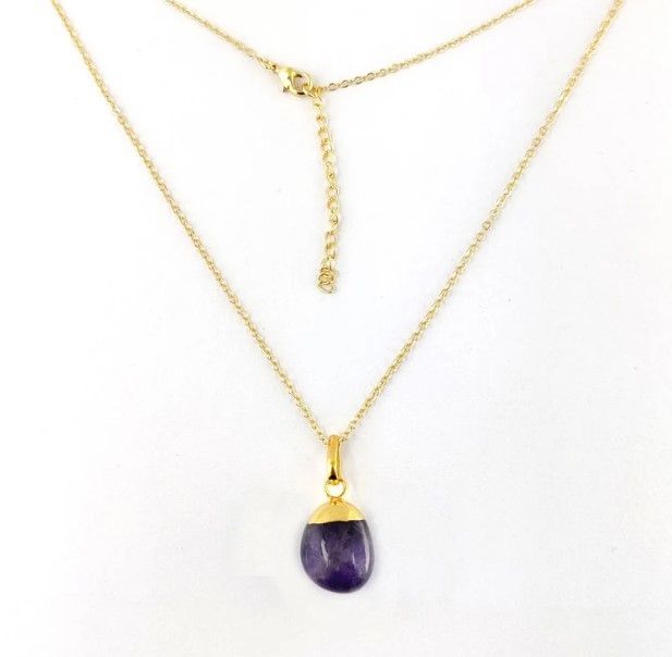 Amethyst Smooth Tumble Pendant Necklace 18 Inch Chain Necklace February Birthstone Necklace