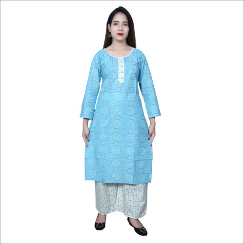 Blue-white Ladies Blue D3 Jaipuri Palazzo Set