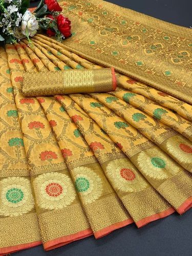 Indian Cotton Silk Saree With Antique Gold Zari