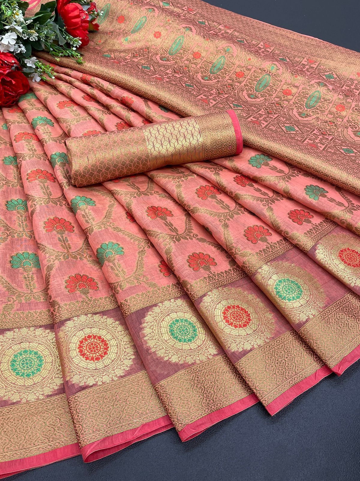 Cotton Silk Saree With Antique Gold Zari