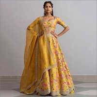 Yellow Colored Digital Print And Embroidered Party Wear Lehanga Choli