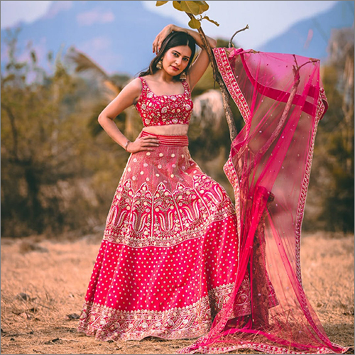Rani Pink Colored Embroidered Party Wear Lehenga Choli