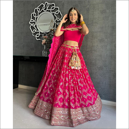 Traditional Rani Pink Banarasi Silk Embroidered Bridal Lehenga Choli –  Empress Clothing