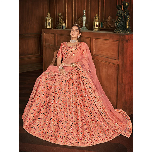 Peach Colour Embroidered Party Wear Lehenga Choli