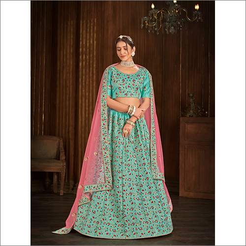 Aqua Blue Colour Embroidered Party Wear Lehanga Choli