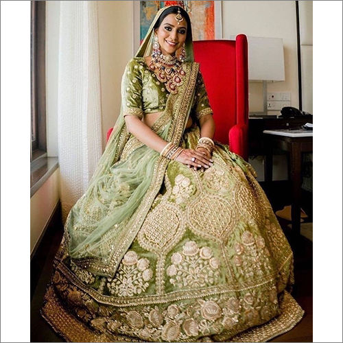 Buy KYNREM Embroidered Light Green Color Short Sleeve Stitched Lehenga  Choli(Light Green_XL) at Amazon.in