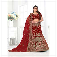 Maroon Colored Velvet Fabric Bridal Lehenga Choli With Embroidery Work