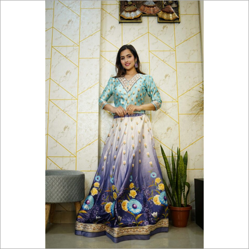 Indian Ladies Digital Print Semi Stitched Satin Silk Lehenga Choli