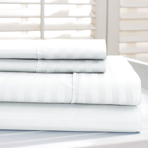 Hotel White Cotton Strip Bedsheet