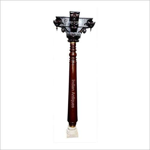 Polished Chettinad Pillar With Carved Four-Sided Top