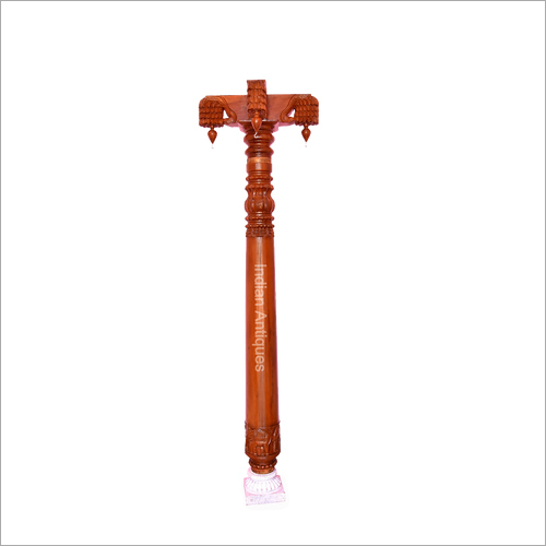 Polished Antique Carved Jackwood Pillar With Carved 4-Sided Top