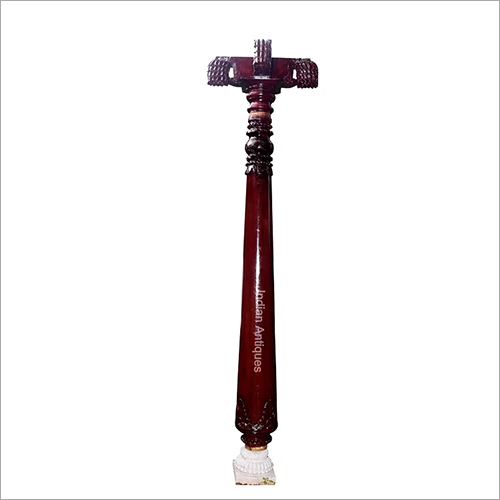 Polished Antique Carved Jack Wood Pillar With 4-Sided Top