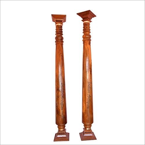 Antique Burma Teakwood Pillar - Polished Finish Square Top Design | Antique Imitation Style Elegant Craftsmanship