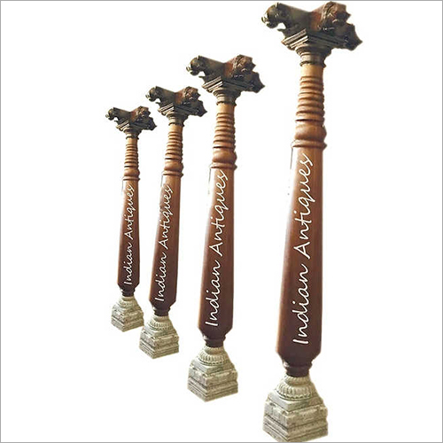 Polished Antique Teakwood Pillar With Flower Top
