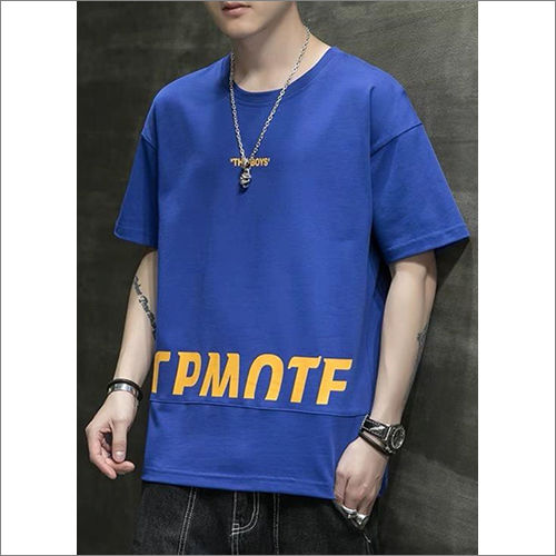 Mens Blue Cotton T-shirt Gender: Male