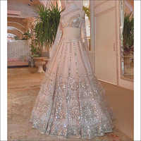 Peach Ladies Soft Mono Net Heavy Stitched Foil Embroidery Work Lehenga Choli