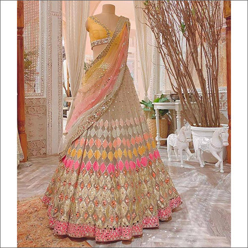 Ladies Soft Mono Net Heavy Embroidery 9mm Sequence Work Lehenga Choli