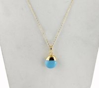 Turquoise Smooth Tumble Pendant Necklace 18 Inch Chain Necklace December Birthstone Necklace