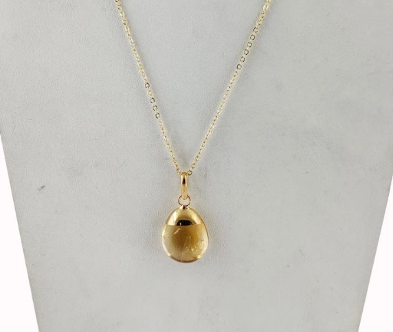 Citrine Smooth Tumble Pendant Necklace 18 Inch Chain Necklace November Birthstone Necklace