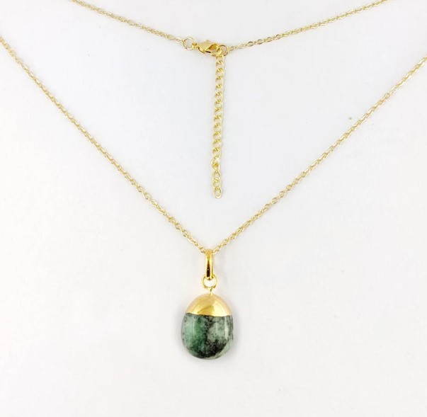 Emerald Smooth Tumble Pendant Necklace 18 Inch Chain Necklace May Birthstone Necklace