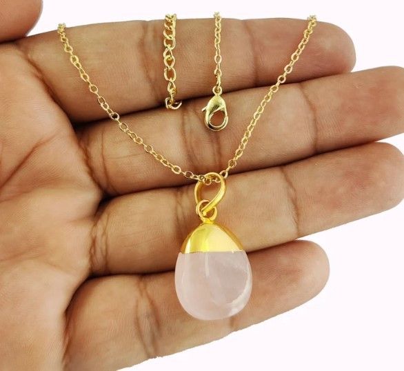 Rose Quartz Smooth Tumble Pendant Necklace18 Inch Chain Necklace